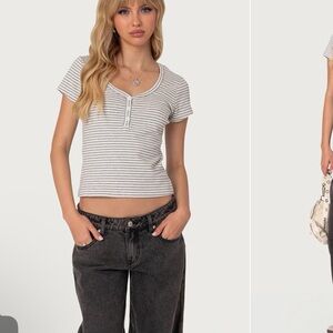 Do Striped Gray and White Crop Top